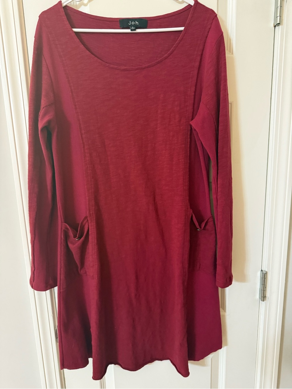 Joh Long-Sleeve Pocket Tunic Dress in Wine Size XL
